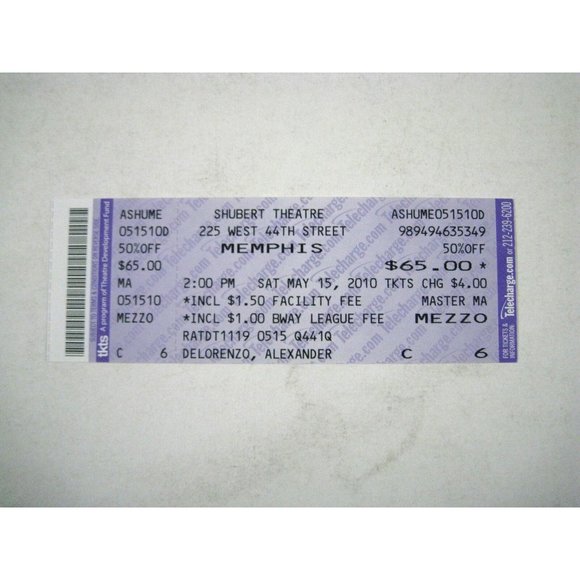 Memphis Playbill 2010 Shubert Theatre Ticket Chad Kimbell Montego Glover McGrath - Picture 10 of 11